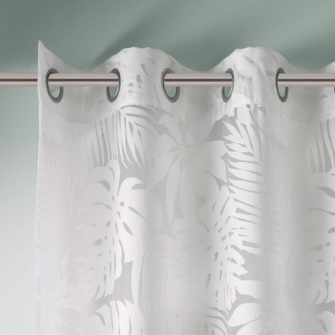 Madison Park 50x95" Semi Sheer Single Curtain, Grommet Top, Modern Botanical Print Window Drape, Tropical White