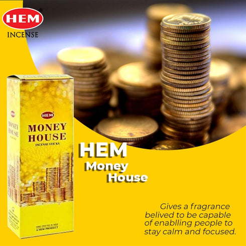 Hem Money House Incense Sticks (120 Sticks, 6 Boxes) - 9 Inches Long, 20g per Box, Attract Positive Energy