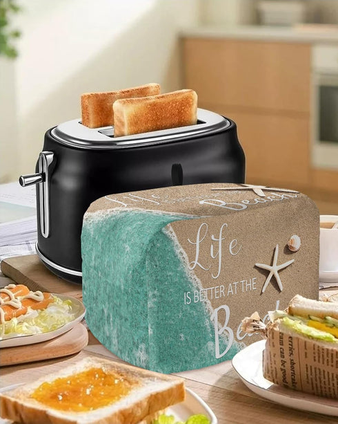 Life is Better at The Beach Toaster Cover 4 Slice, Ocean Nautical Coastal Starfish Toaster Oven Cover
