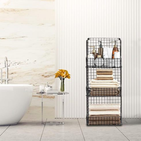 Stackable Wire Storage Baskets for Kitchen, Closet, Pantry, Wall Mount Metal Bins for Clothing, Vegetable & Fruit