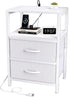 Simple Trending Side End Table with Charging Station, Tall Nightstand Bedside Table
