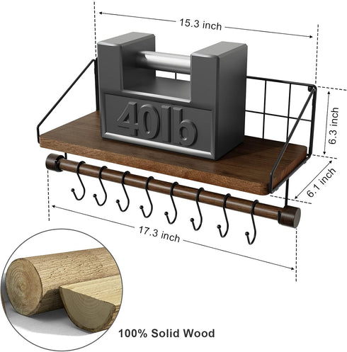 Alsonerbay Floating Shelf Wall-Mounted, Coffee Bar Shelf with Hooks and Towel Bar, Kitchen Shelves for Organizing