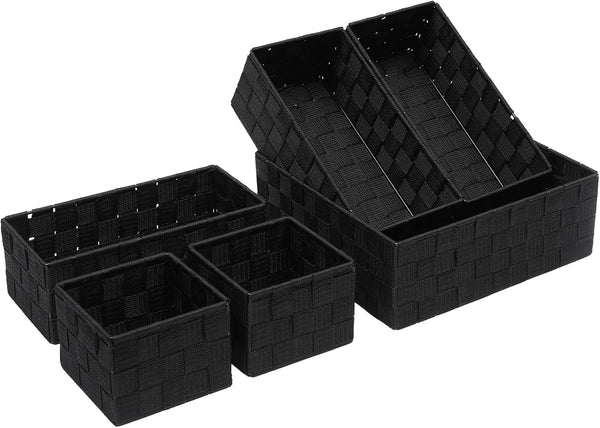 Drawer Organizer Bins, Woven Storage Box Set of 6, Stackable Cube Baskets for Organizing Drawers and Shelves.