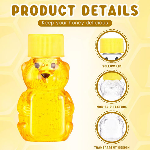 96 2 oz Patelai Pcs Plastic Honey Bear Bottle Bear Shape Clear Honey Containers Empty Honey Dispenser with Lid Honey
