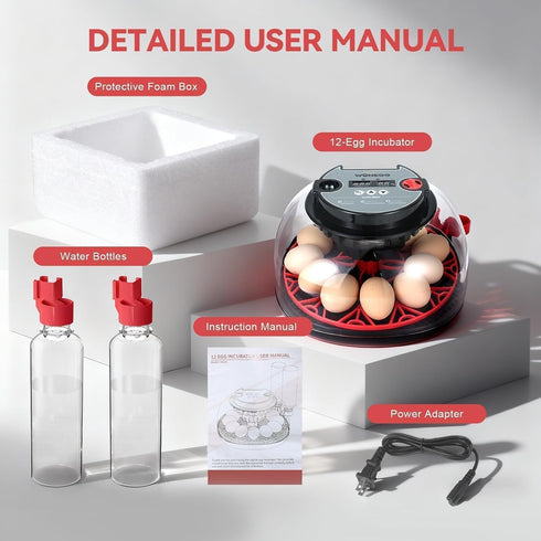 GleeGearNex 12 Gen II - Egg Automatic Incubator, Two-Stage Humidity with Auto-Refill & Stable Temp Control, Auto Egg
