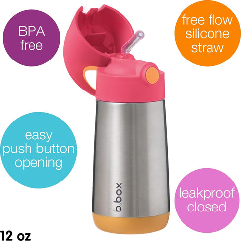 b.box 12 oz Insulated Water Bottle, Keeps Drinks Cold up to 8 Hours, Warm up to 6 Hours (Strawberry Shake)