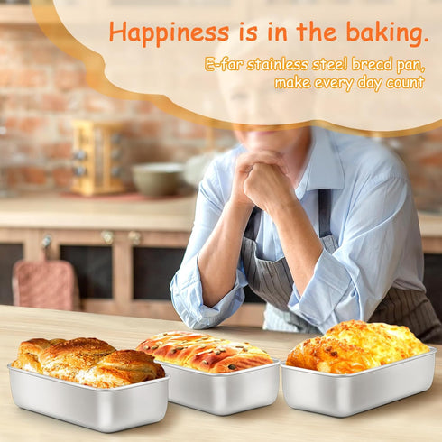 E-far 9 x 5 Inch Loaf Pan for Baking Bread, Stainless Steel Bakeware for Bread, Meatloaf, Cake, Non Toxic, Easy Release