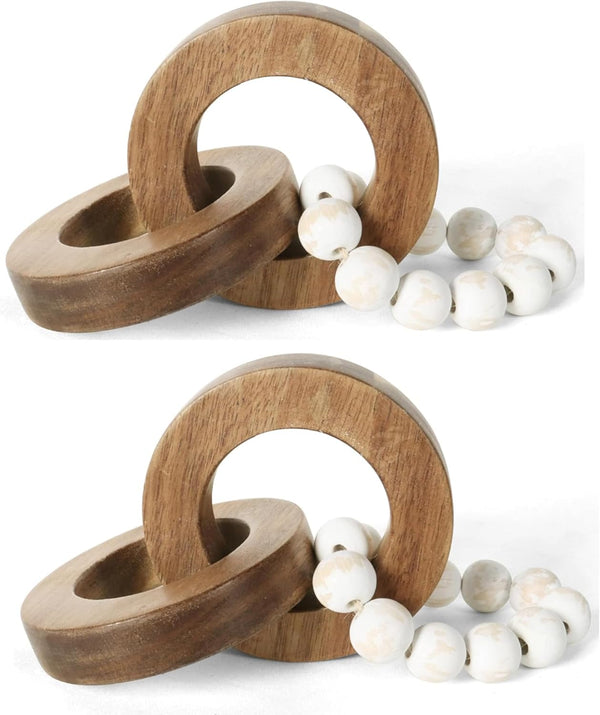 Oakrain 2pcs Wood Chain Link Decor, Minimalist Home Dcor Accents, Natural Boho