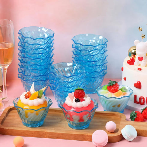 30 6 oz Rtteri Pcs Plastic Dessert Cups Clear Ice Cream Sundae Tasting Bowls, Mini Round Swirl Tulip Shape Party Buffet