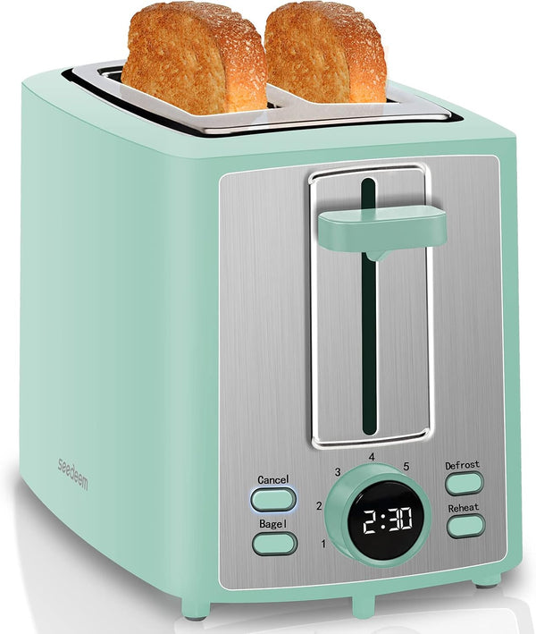 SEEDEEM 2 Slice Toaster with LCD Display, 7 Shade Settings, 1.4'' Extra Wide Slots, Cancel, Bagel, Defrost Functions,