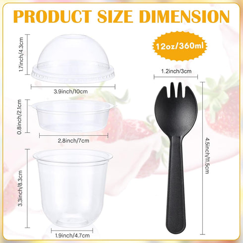 60 Pack (12 oz) Clear Plastic Parfait Cups with Dome Lids No Hole Disposable Party Dessert Cups with Lids Insert Spork