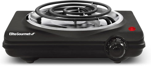 Elite Gourmet ESB100B Electric Hot Plate, Single Coiled Burner, Temperature Control, Easy to Clean, Black