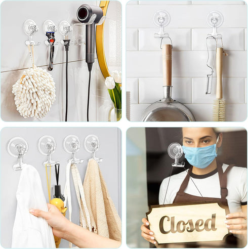 VIS'V Suction Cup Razor Holder, Shower Suction Hooks for His and Hers, Removable and Reusable, Clear, 4 Pcs.