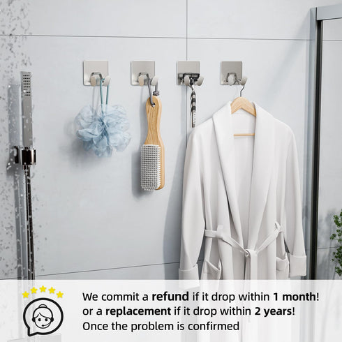 susswiff 4-Pack Adhesive Shower Hooks for Inside - Extra Sticky Stainless, Razor Holder Shower Accessories, Wall