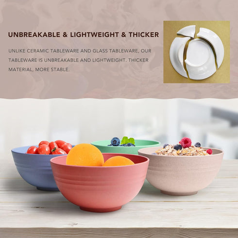 greenandlife Lightweight Unbreakable Wheat Straw Bowl - 4pcs Dishwasher Microwave Safe Noodle Fruit Soup Rice Bowls