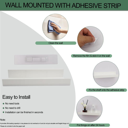 MATIMASU Set 2 10.6" Floating Shelf of - Wall Mounted Plastic Shelves for Bedroom With Adhesive Strip,Compact Nursery
