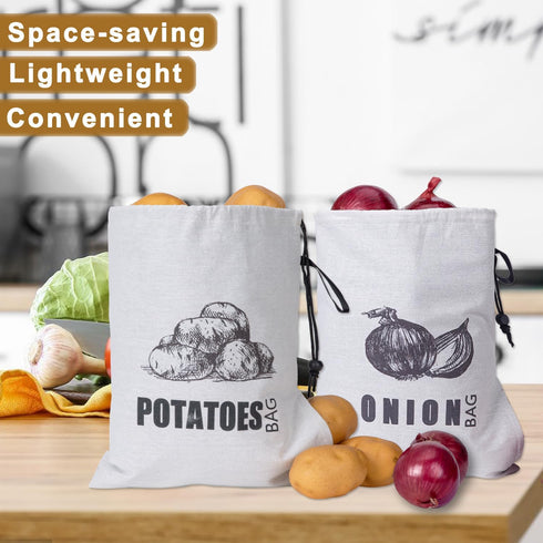 Potato Onion Storage Bag, Washable Fabric Keeper with Drawstring for Pantry, 2 Pack (Potato Onion Bag)