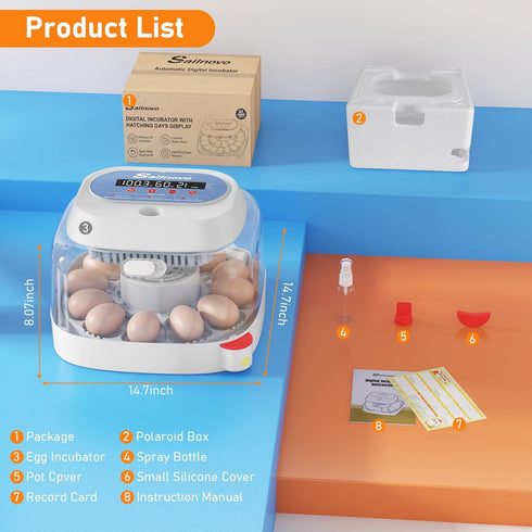 12 4 Sailnovo Incubators for Hatching Eggs Egg Incubator with Modes Temperature Control, Automatic Egg Turning