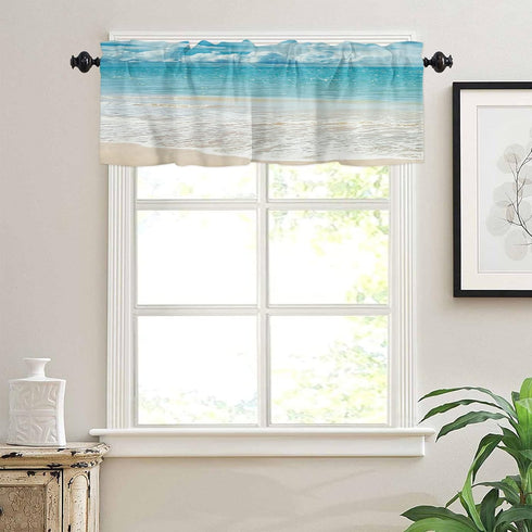 Tropical Ocean Beach Window Valance, 60" W x 18" L, Blue Sky Sea Island Design Rod Pocket Curtain for