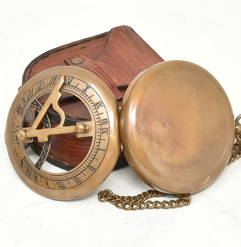 Antique Vintage Sundial Compass, Handcrafted Brass Pocket Sun Dial, Unique Gift for Men, Steampunk Bronze