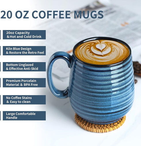 Hasense Large Coffee Mugs Set of 2 - Ceramic 20 oz Coffee Cups for Office and Home, Dishwasher & Microwave Safe