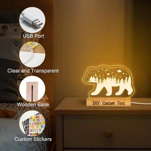 Personalized Night Light for Baby Kids, Custom DIY Name Bear Led Lamp for Girls Boys, Customized Name Night Lights Gift