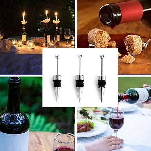 10Pcs ENLAYER Stainless Steel Wine Stoppers, Reusable Wine Corks, Silicone Wine Stopper for Gifts, Holiday Party,