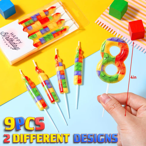 MTLEE 9 1-9 8) Pcs Building Block Candles Number Building Block Candle Numeral Birthday Cake Topper Cupcake