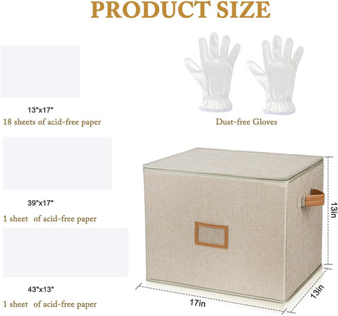 Wedding Dress Storage Box - Preservation Box with Lid, Foldable Acid-Free Organizer with Gloves and Acid-Free Paper,