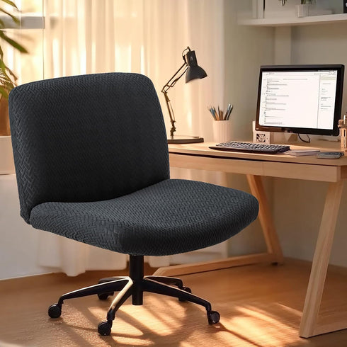 Armless Criss Cross Chair Cover Chair Slipcover Office Desk Chair Covers T-Shape Jacquard Mid Back Wide Seat Accent