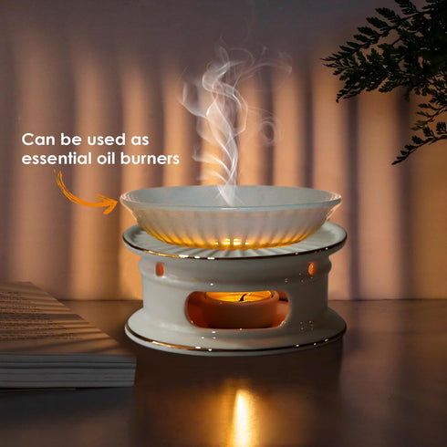 KAYCROWN Ceramic Teapot Warmer with Tealight Holder, Heater for Coffee, Milk, Tea, Candle Warmer (White)