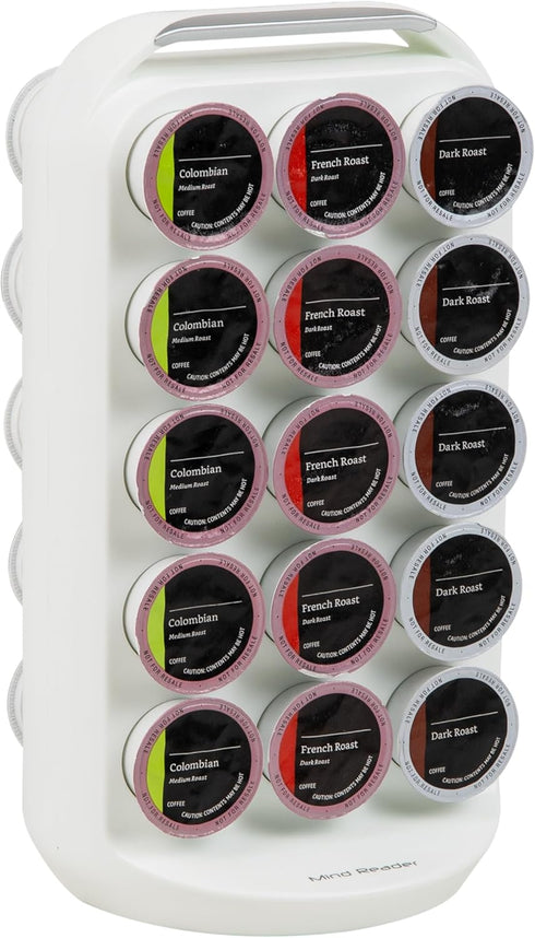 Mind Reader Single Serve Coffee Pod Carousel - 30 Pod Capacity Countertop Organizer (6.75"L x 6.25"W x 12.5"H, White)