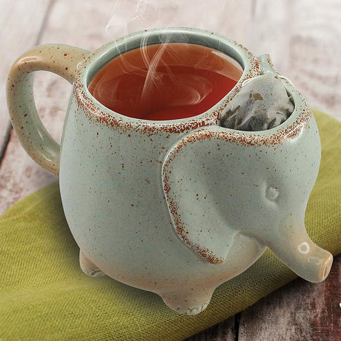 Ceramic 15oz Tea Mug, Elephant Design in Green