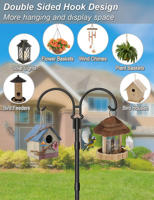 60 Inch 5 Hummingbird 1 Adjustable Double Shepherds Hooks for Outdoor with Sleeve, Heavy Duty Bird Feeder Pole Stand