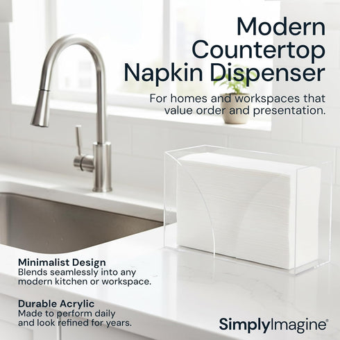 Countertop 10.75" 6.5" SimplyImagine Acrylic Paper Towel Dispenser - Open Tray Hand Towel Holder for Multifold, C-Fold