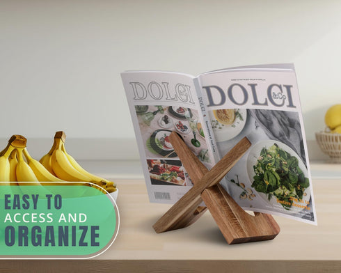 Comfify Cookbook Stand: Acacia Wood Recipe Book Holder for Kitchen Counter, Rustic Vintage Brown