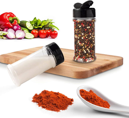 RoyalHouse 6 Pack 5.5 Oz Plastic Spice Jars with Black Cap, Clear, BPA Free, Made in USA