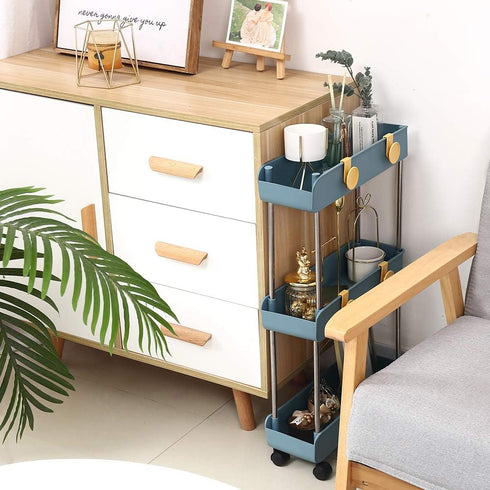 3-Tier Melody House Slim Mobile Shelving Unit on Wheels, Slide Out Rolling Bathroom Storage Organizer, Utility Carts