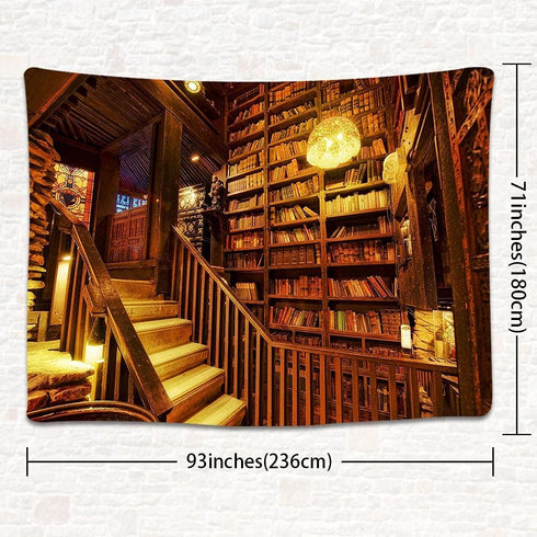 UHOMETAP 93x71 Inches GTQQUH1005 Vintage Library Tapestry, Gothic Bookshelf Books on Bookshelf Children Adults Room
