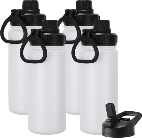 DOMICARE 16 oz Kids Water Bottle for School, Stainless Steel Double Wall Vacuum Insulated, Leakproof BPA Free (White)