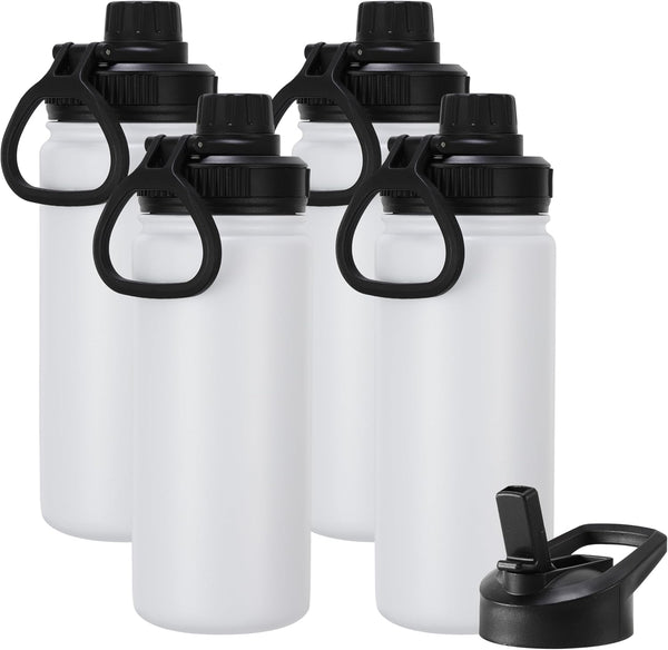 DOMICARE 16 oz Kids Water Bottle for School, Stainless Steel Double Wall Vacuum Insulated, Leakproof BPA Free (White)