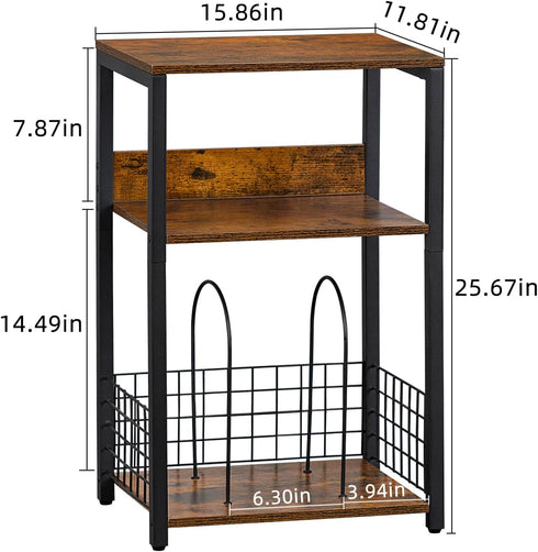 LELELINKY 3 Tier End Table, Record Player Stand with Storage for Up to 100 Albums, Turntable Stand for Vinyl, Brown