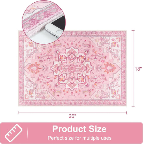 Seavish Vintage Non-Slip Washable Bathroom Rugs, 18"x26" Boho Tribal Soft Velvet Pink Accent Rug for Kitchen Sink