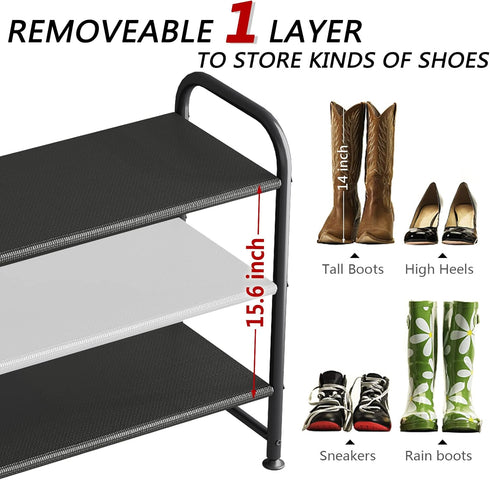 3 Closet INGIORDAR Shoe Rack Tier Long Storage Organizer Wide Metal Shoe Shelf for Entryway Black
