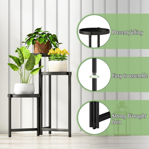 outdoor-3 9in Plant Stand indoor Tier black Tall Metal Flower Pot Holder Wide Potted Display Rack - Heavy Duty Corner