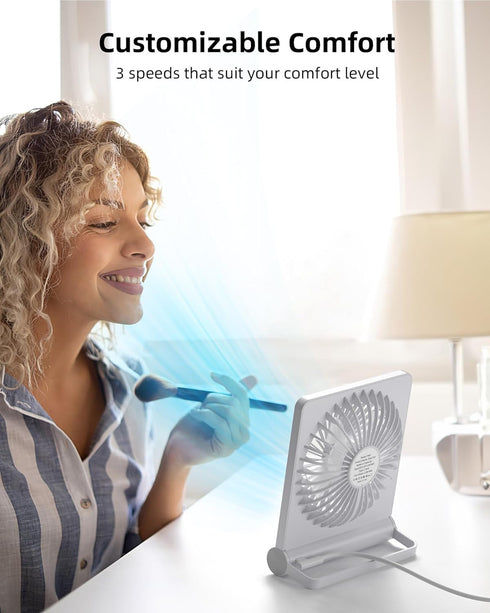 Koonie USB Fan, Ultra Quiet Small Desk Fan, 220° Tilt, 3 Speeds Adjustable, USB-C Powered for Home Office