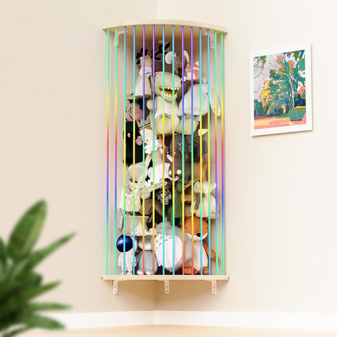 VOMELON Stuffed Animal Storage, Wood Soft Toy Shelf with Adjustable Length Nursery Toy