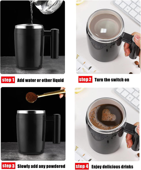FCSWEET 2Pc 14oz Self Stirring Mug,Rechargeable Auto Magnetic Coffee Mug with Stir Bar,Waterproof Automatic Mixing Cup
