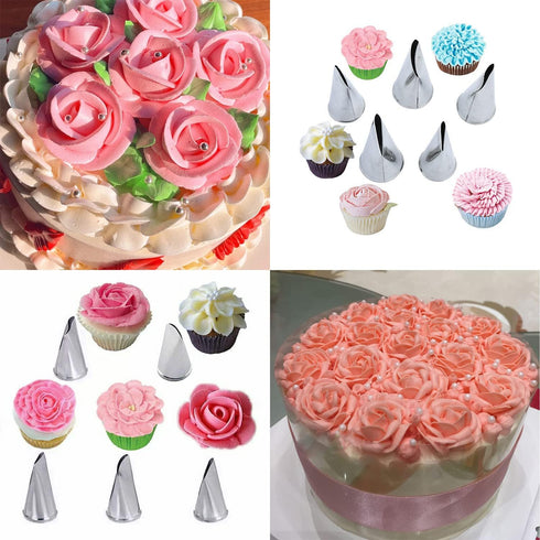 Hendiy 7 Pieces Cake Decorating Tips Set, Cream Icing Piping Fondant Nozzle Pastry Tools for Decorating