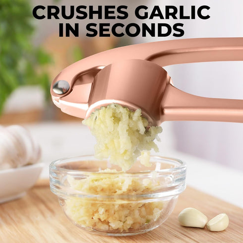 Zulay Kitchen Premium Garlic Press Set, Rust Proof & Dishwasher Safe, Easy-Squeeze, Rose Gold